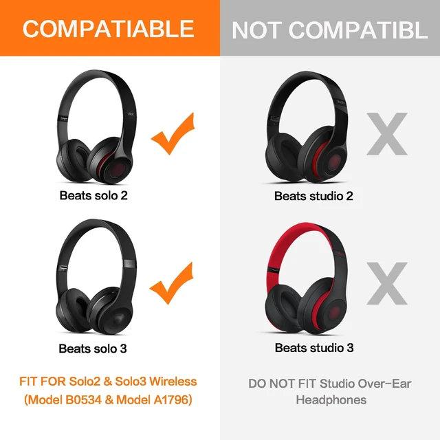 Alt view image 2 of 7 - Replacement Ear Pads for Beats Solo 3 & Solo 2 Headphones (Grey) Solo3 Earpads with Protein Leather Thicker Memory Foam