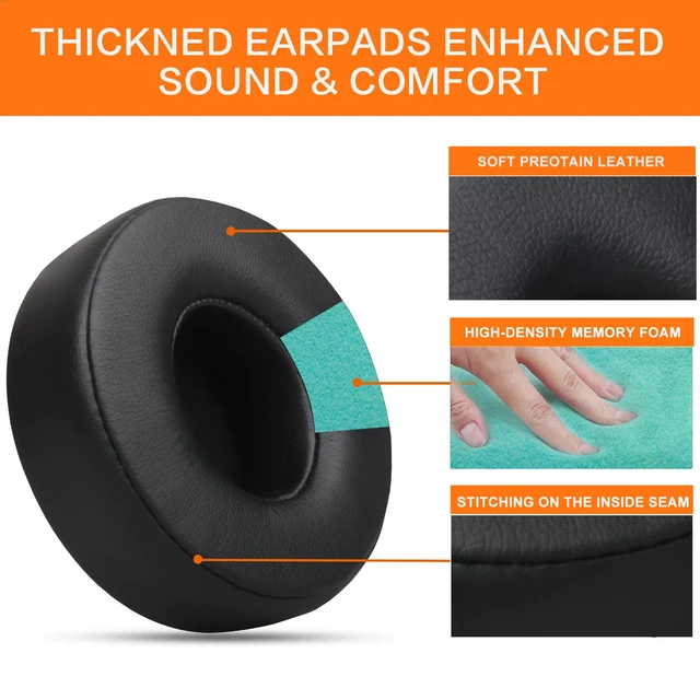 Alt view image 4 of 7 - Replacement Ear Pads for Beats Solo 3 & Solo 2 Headphones (Black) Solo3 Ear Cushions with Protein Leather Thicker Memory Foam