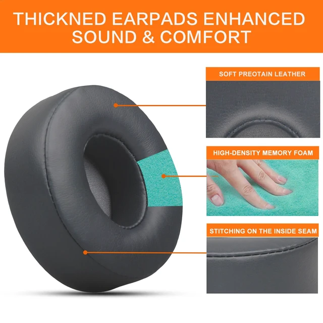 Alt view image 3 of 7 - Replacement Ear Pads for Beats Solo 3 & Solo 2 Headphones (Grey) Solo3 Earpads with Protein Leather Thicker Memory Foam