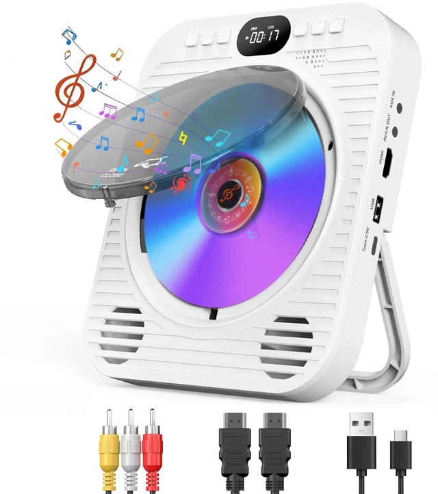 Main image of Mini CD DVD Player for TV - Portable Bluetooth CD DVD Player with HDMI & AV Cables, Built-in Speakers, USB/AUX Playback, 1080P Upscaling, Wall-Mountable Compact Desktop Player for Home