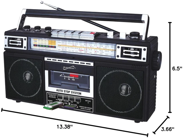 Alt view image 5 of 5 - SC-3201BT 4 Band Radio & Cassette Player Boombox, Bluetooth Speaker, AM/FM/SW Radio with MP3 Playback, USB & SD Card, 3 Band EQ and Earphone Jack
