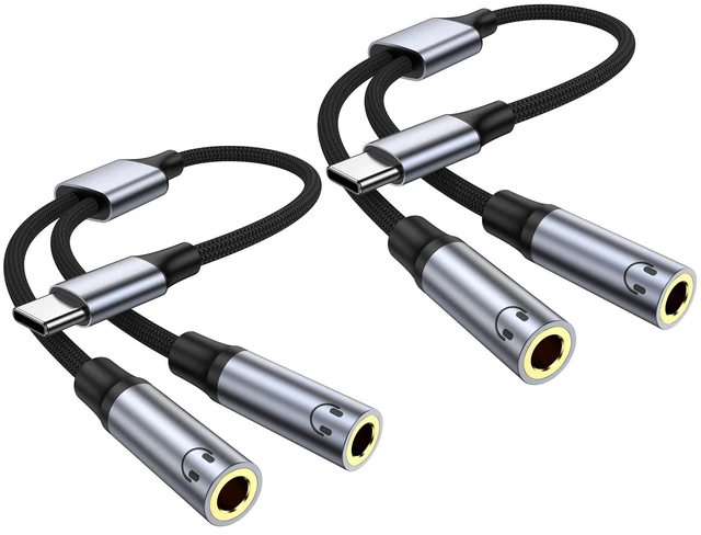 Main image of 2 Pack USB C to Dual 3.5mm Female Headphone Splitter, Type C to Dual 3.5mm Female Aux Y Jack Splitter Headphone Adapter for iPhone 17 16 15 Pro Max, Samsung Galaxy S25 S24, Pixel, Note, iPad Pro