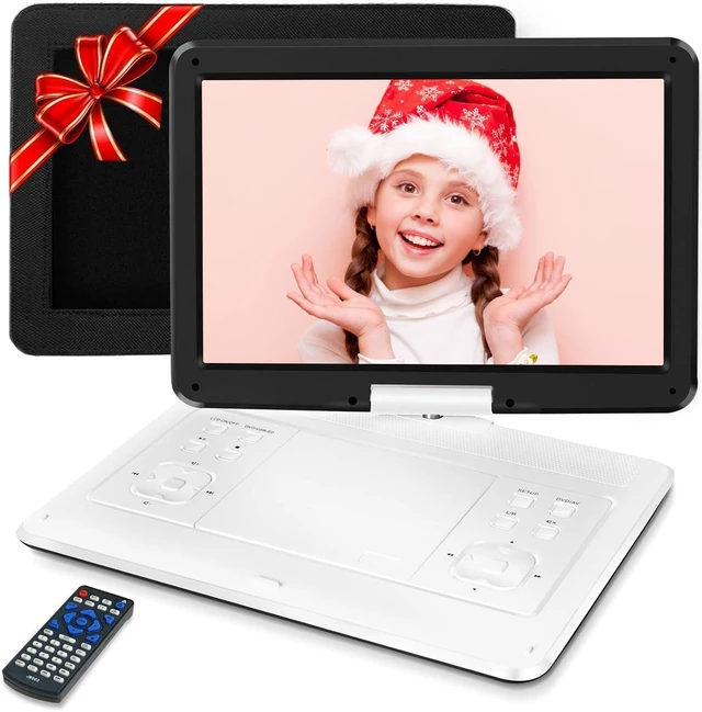 Main image of 16.5" Portable DVD Player, 6H Battery, Headrest Mount, Remote, White 1280x800 HD 14.1" Swivel Screen, 5000mAh Battery, Supports CD/DVD/SD/USB, for Car & Home, Region Free