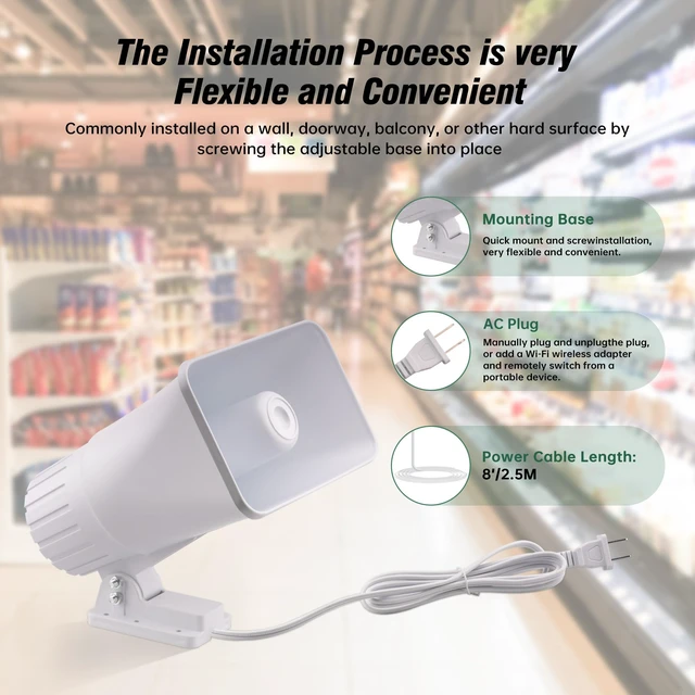 Alt view image 3 of 7 - 110V Outdoor Alarm Security Siren (TC-S7545-110), 80W Wired Horn, 120dB Long Range Sound, Wi-Fi Socket Included for Remote Activation, Weather Resistant, 8ft Cable