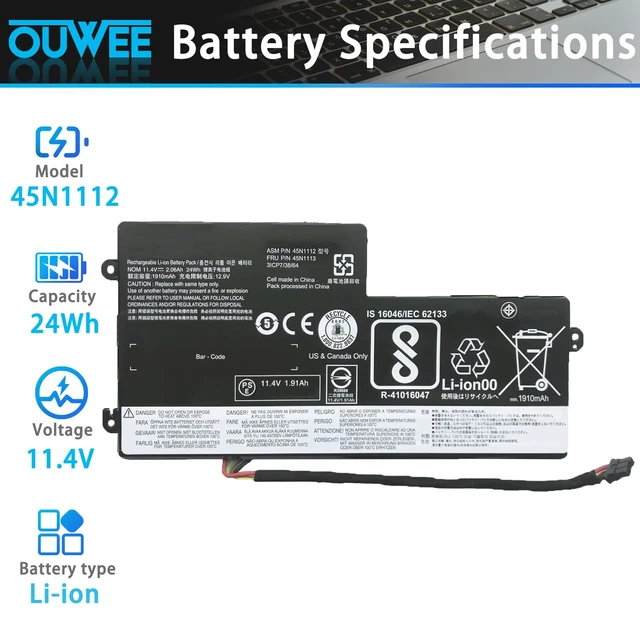 Alt view image 2 of 7 - 45N1112 Laptop Battery Compatible with Lenovo ThinkPad A275 T440 T440S T450 T450S T460 X230S X240 X240S X250 X260 X270 Series Internal 45N1113 45N1111 01AV459 45N1109 45N1110 45N1773 11.4V 24Wh