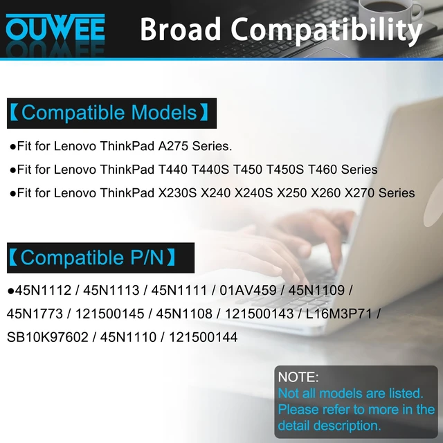 Alt view image 4 of 7 - 45N1112 Laptop Battery Compatible with Lenovo ThinkPad A275 T440 T440S T450 T450S T460 X230S X240 X240S X250 X260 X270 Series Internal 45N1113 45N1111 01AV459 45N1109 45N1110 45N1773 11.4V 24Wh