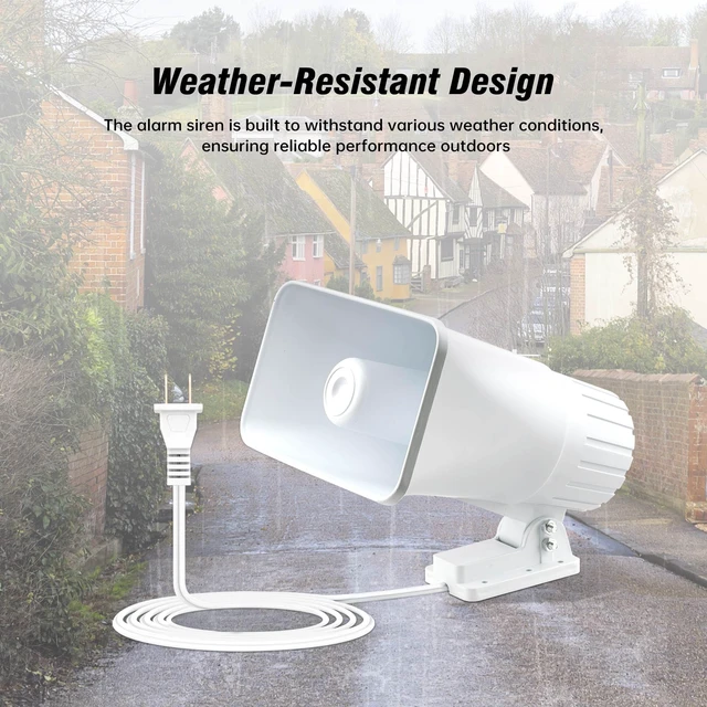 Alt view image 4 of 7 - 110V Outdoor Alarm Security Siren (TC-S7545-110), 80W Wired Horn, 120dB Long Range Sound, Wi-Fi Socket Included for Remote Activation, Weather Resistant, 8ft Cable