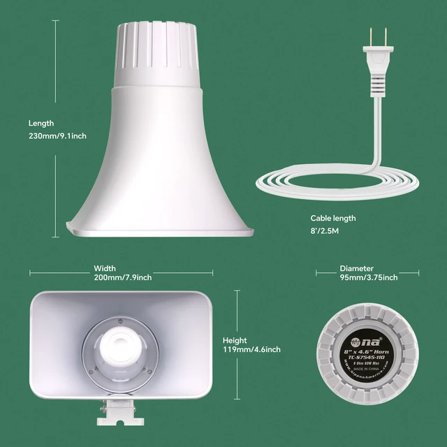 Alt view image 7 of 7 - 110V Outdoor Alarm Security Siren (TC-S7545-110), 80W Wired Horn, 120dB Long Range Sound, Wi-Fi Socket Included for Remote Activation, Weather Resistant, 8ft Cable