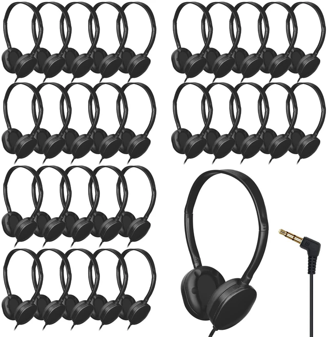 Main image of Kids Headphones Bulk 60 Pack, Black For Classroom School, Durable Wholesale, Wired Earphones, For Kids Student Boys Girls Adults