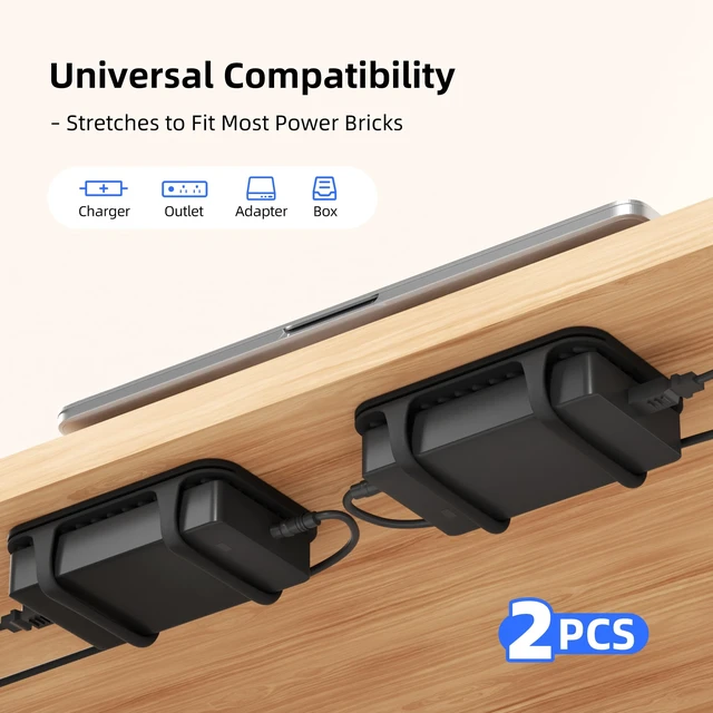 Alt view image 2 of 7 - 2 Pack Universal Silicone Laptop Charger Holder,Under Desk Power Brick Mount Organizer for Charging Brick & Cables,Flexible Non-Slip Power Bricks Mount,Secure Supply Holder for Laptop Charger,Black