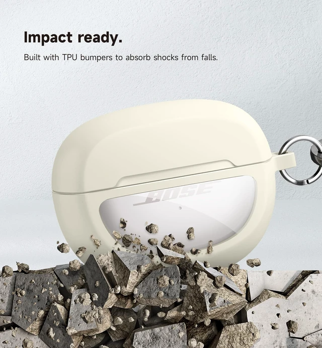 Alt view image 3 of 7 - Case Cover for Bose Ultra Open Earbuds(2024), Shockproof Protective Cover for Bose Ultra Open Wireless Ear Earbuds Charging Case Accessories with Carabiner, White