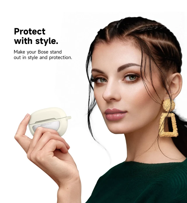 Alt view image 7 of 7 - Case Cover for Bose Ultra Open Earbuds(2024), Shockproof Protective Cover for Bose Ultra Open Wireless Ear Earbuds Charging Case Accessories with Carabiner, White