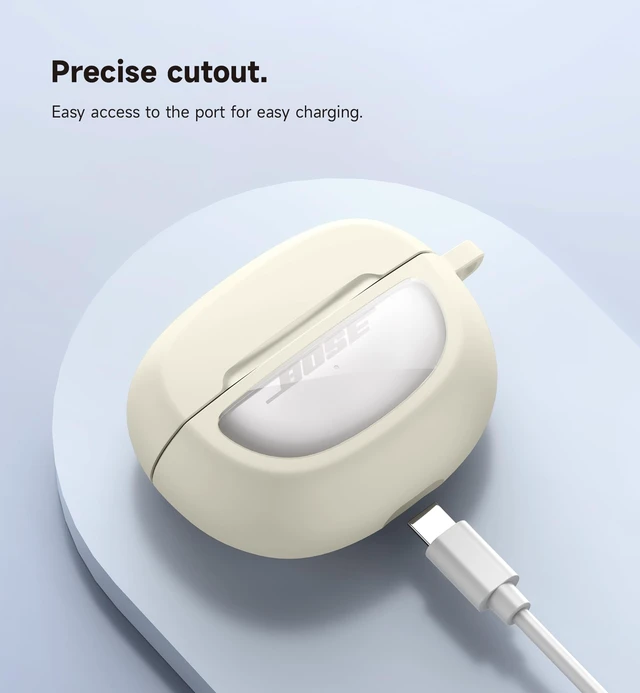 Alt view image 5 of 7 - Case Cover for Bose Ultra Open Earbuds(2024), Shockproof Protective Cover for Bose Ultra Open Wireless Ear Earbuds Charging Case Accessories with Carabiner, White