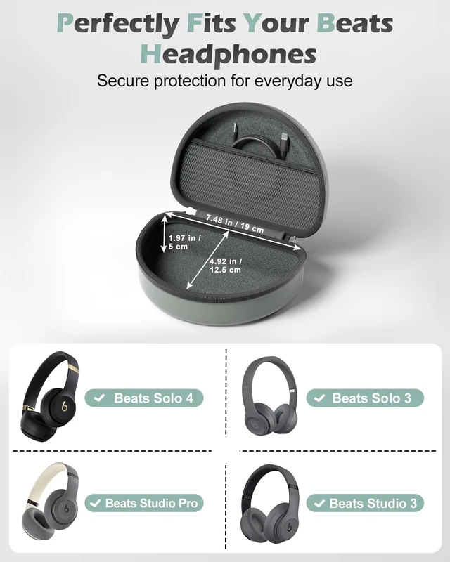 Alt view image 2 of 7 - Hard Case for Beats Solo 4/Solo 3 & Studio Pro/Studio 3 -Sand Gray EVA Shockproof Hard Shell, Mesh Pocket for Cables, Portable Travel Storage Bag with Hand Strap, Lightweight Carrying Case