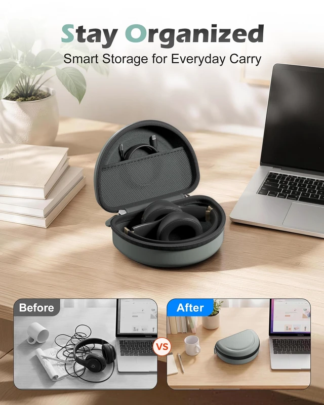 Alt view image 6 of 7 - Hard Case for Beats Solo 4/Solo 3 & Studio Pro/Studio 3 -Sand Gray EVA Shockproof Hard Shell, Mesh Pocket for Cables, Portable Travel Storage Bag with Hand Strap, Lightweight Carrying Case
