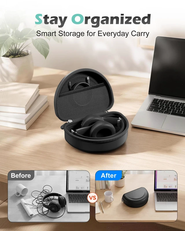 Alt view image 6 of 7 - Hard Case for Beats Solo 4/Solo 3 & Studio Pro/Studio 3 -Black EVA Shockproof Hard Shell, Mesh Pocket for Cables, Portable Travel Storage Bag with Hand Strap, Lightweight Carrying Case
