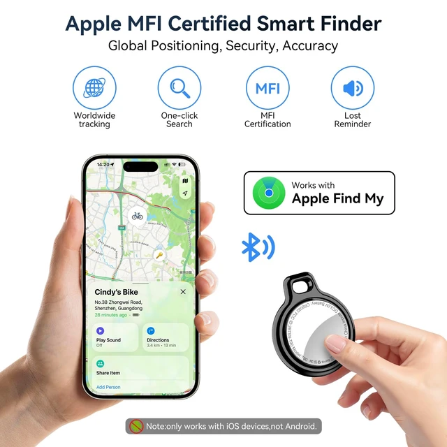 Alt view image 2 of 7 - 4-Pack MFi Certified Tracker Compatible with Apple Find My IP67 Waterproof Bluetooth Item Locator with 100dB Alarm, Replaceable Battery for Keys, Pets, Luggage Works with iPhone/iPad (iOS Only)