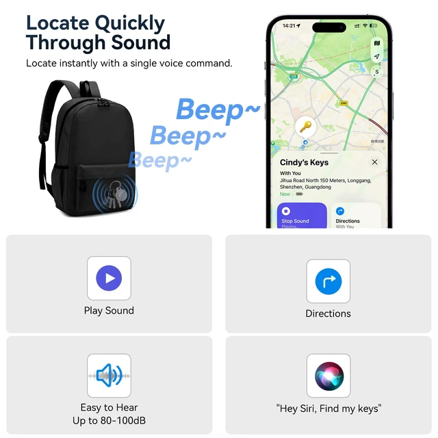 Alt view image 3 of 7 - 4-Pack MFi Certified Tracker Compatible with Apple Find My IP67 Waterproof Bluetooth Item Locator with 100dB Alarm, Replaceable Battery for Keys, Pets, Luggage Works with iPhone/iPad (iOS Only)