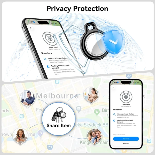 Alt view image 5 of 7 - 4-Pack MFi Certified Tracker Compatible with Apple Find My IP67 Waterproof Bluetooth Item Locator with 100dB Alarm, Replaceable Battery for Keys, Pets, Luggage Works with iPhone/iPad (iOS Only)