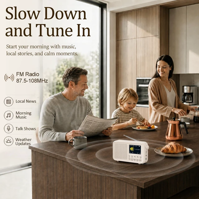 Alt view image 2 of 7 - FM Radio with Bluetooth, NOAA Weather Band, 2.4" Color Screen, Rechargeable Portable Radio, Dual Alarms, microSD Playback, USB-C Charging, Headphone Jack for Home, Bedroom, Office & Travel