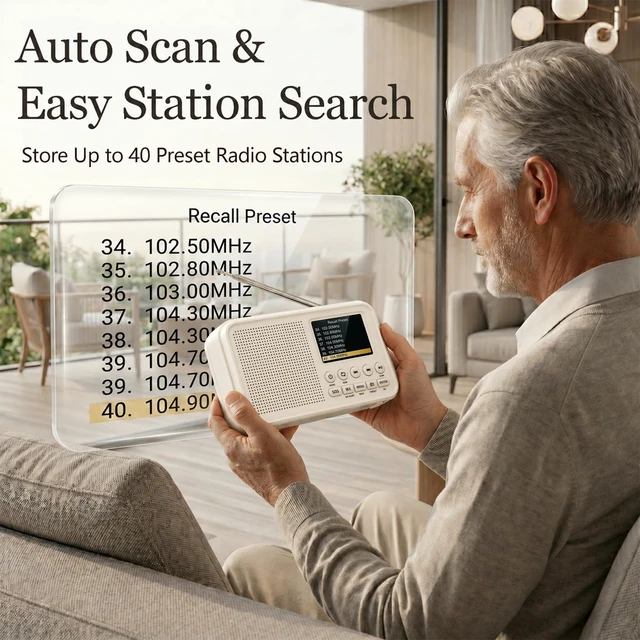 Alt view image 3 of 7 - FM Radio with Bluetooth, NOAA Weather Band, 2.4" Color Screen, Rechargeable Portable Radio, Dual Alarms, microSD Playback, USB-C Charging, Headphone Jack for Home, Bedroom, Office & Travel