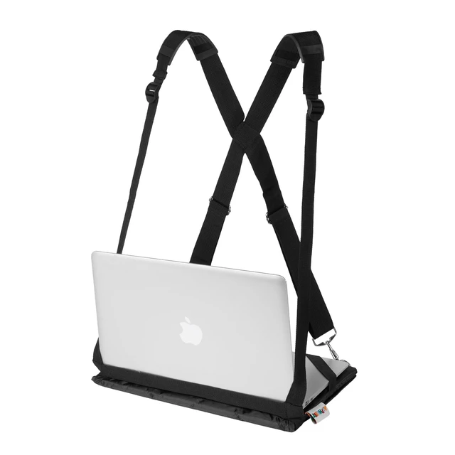 Alt view image 3 of 7 - Laptop Harness - Wearable Laptop Stand for Up to 14" Laptops, Tablets & E-Readers - Adjustable Straps, Includes Memory Foam Mouse Pad (14 Inch)