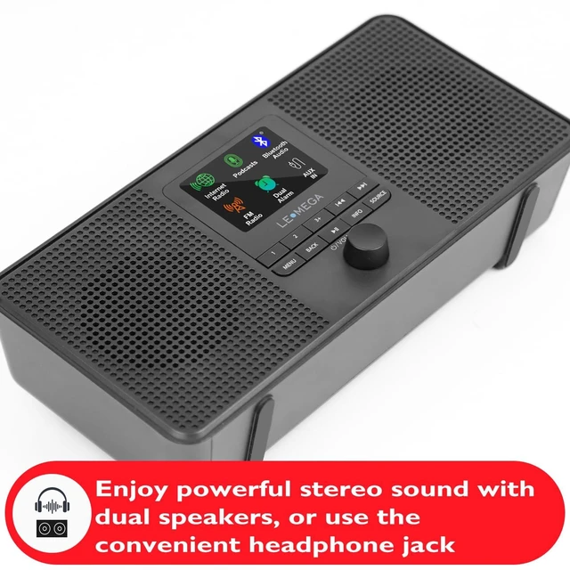 Alt view image 5 of 7 - IR4S Stereo WiFi Internet Radio,FM Digital Radio, Spotify Connect, Bluetooth Speaker, Dual Alarms Clock, 40 Presets, Headphone-Output, Batteries or Mains Powered Black Finish