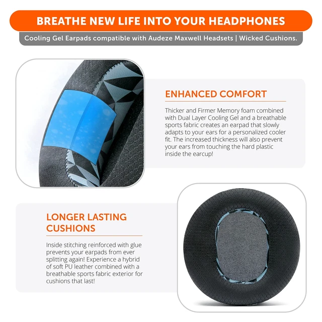 Alt view image 4 of 7 - Freeze Maxwell Gen 1 - Cooling Gel Earpads for Audeze Maxwell 1 Made by Wicked Cushions Elevate Comfort, Durability, Thickness & Sound Isolation for Gaming Geo Grey