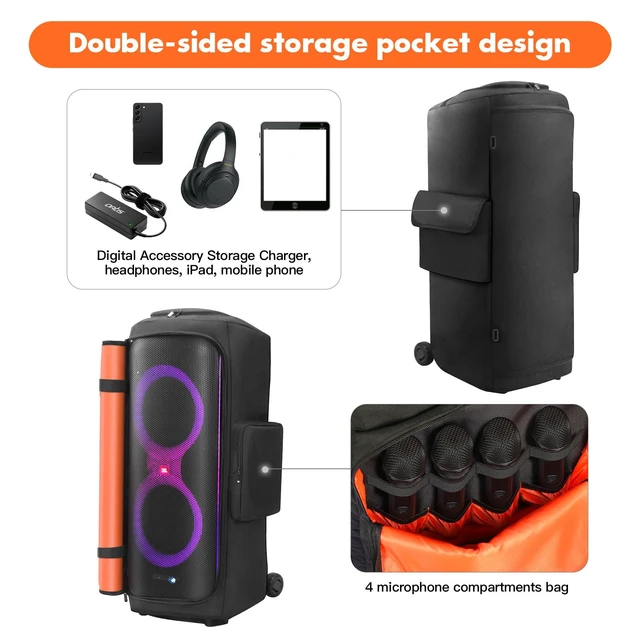 Alt view image 4 of 7 - Protective Cover Case Compatible with JBL PartyBox 710 Scratch-Resistant Carrying Case with Storage Pocket, Water-Resistant Portable Travel Bag for Party Box 710 Speaker