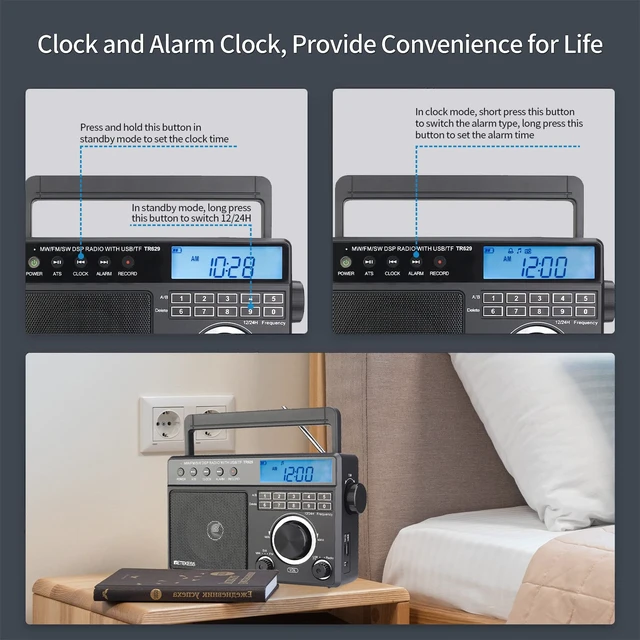 Alt view image 5 of 7 - TR629 Portable Shortwave Radios, Digital Radio AM FM Plug in for Home,DSP, Backlight LCD Display, Digital Tuning and Preset, USB, Micro SD, Clock, Recorder