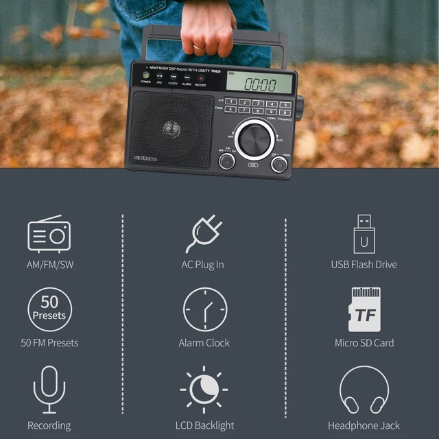 Alt view image 6 of 7 - TR629 Portable Shortwave Radios, Digital Radio AM FM Plug in for Home,DSP, Backlight LCD Display, Digital Tuning and Preset, USB, Micro SD, Clock, Recorder