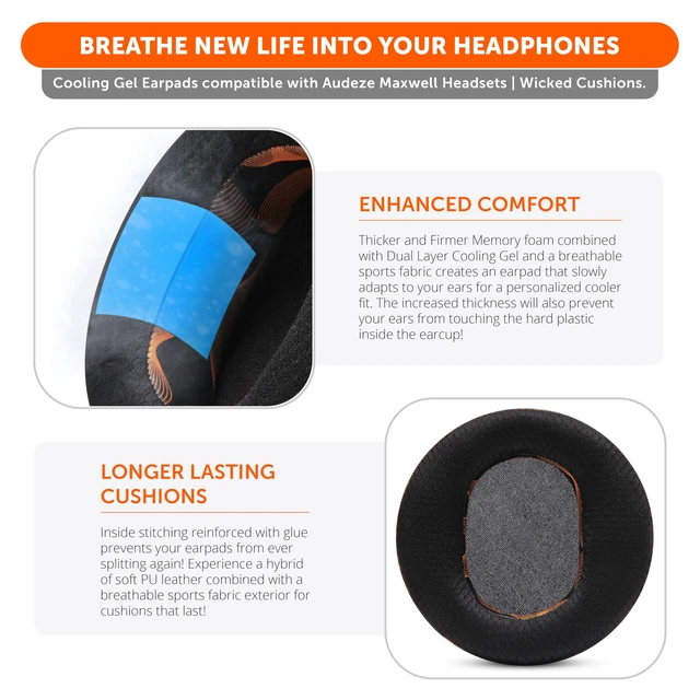 Alt view image 4 of 7 - Freeze Maxwell Gen 1 - Cooling Gel Earpads for Audeze Maxwell 1 Made by Wicked Cushions Elevate Comfort, Durability, Thickness & Sound Isolation for Gaming Kinetic Wave