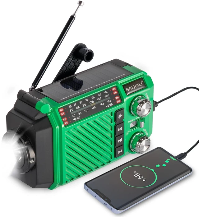 Main image of Hand Crank Emergency Weather Radio with 2600mAh/9620mWh Power Bank, NOAA AM FM Shortwave Portable Radio, Solar & USB-C Charging, Flashlight, SOS Alarm for Emergency Kits (Green)