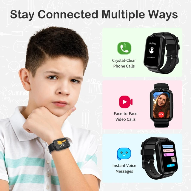 Alt view image 3 of 7 - 4G Kids Smart Watch GPS Tracker, Smart Watch for Boys Girls Ages 5-12 Video Call Voice Chat Parental Controls Pedometer SOS Alarm Calculator Camera Waterproof HD Touch Screen Watch Gifts for Kids