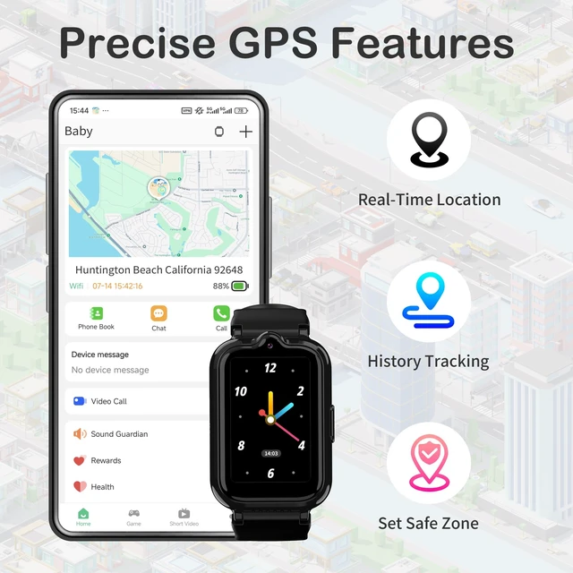 Alt view image 4 of 7 - 4G Kids Smart Watch GPS Tracker, Smart Watch for Boys Girls Ages 5-12 Video Call Voice Chat Parental Controls Pedometer SOS Alarm Calculator Camera Waterproof HD Touch Screen Watch Gifts for Kids