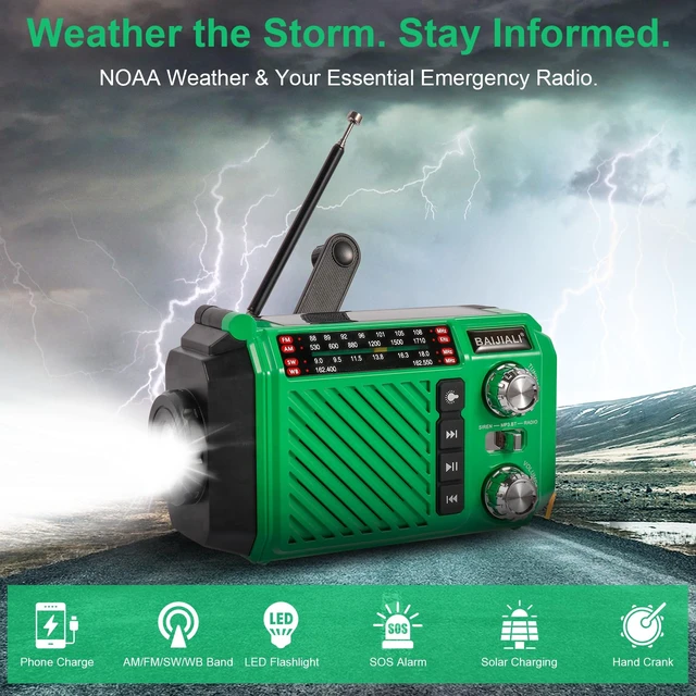 Alt view image 3 of 7 - Hand Crank Emergency Weather Radio with 2600mAh/9620mWh Power Bank, NOAA AM FM Shortwave Portable Radio, Solar & USB-C Charging, Flashlight, SOS Alarm for Emergency Kits (Green)