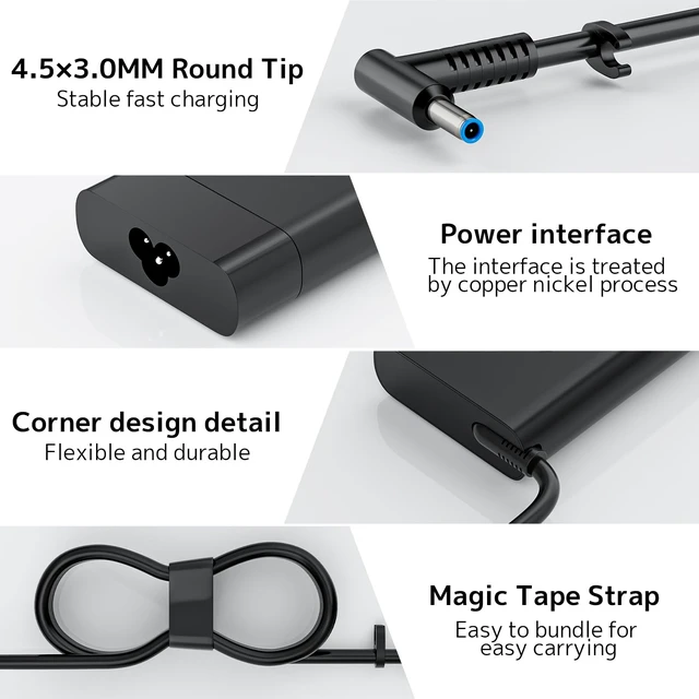 Alt view image 3 of 7 - 150W AC Adapter Charger Fit for HP ZBook OMEN Victus Pavilion Gaming Laptop Smart Blue Tip, Overheat Protection, Stable Output 19.5V-7.7A, For ZBook 15 16 17 15u Fury, 917649-850 Computer Power Supply