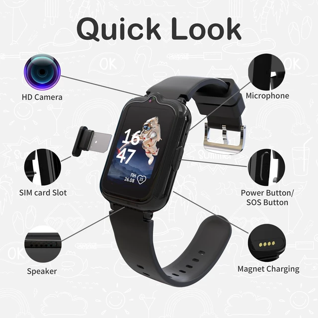 Alt view image 6 of 7 - 4G Kids Smart Watch GPS Tracker, Smart Watch for Boys Girls Ages 5-12 Video Call Voice Chat Parental Controls Pedometer SOS Alarm Calculator Camera Waterproof HD Touch Screen Watch Gifts for Kids