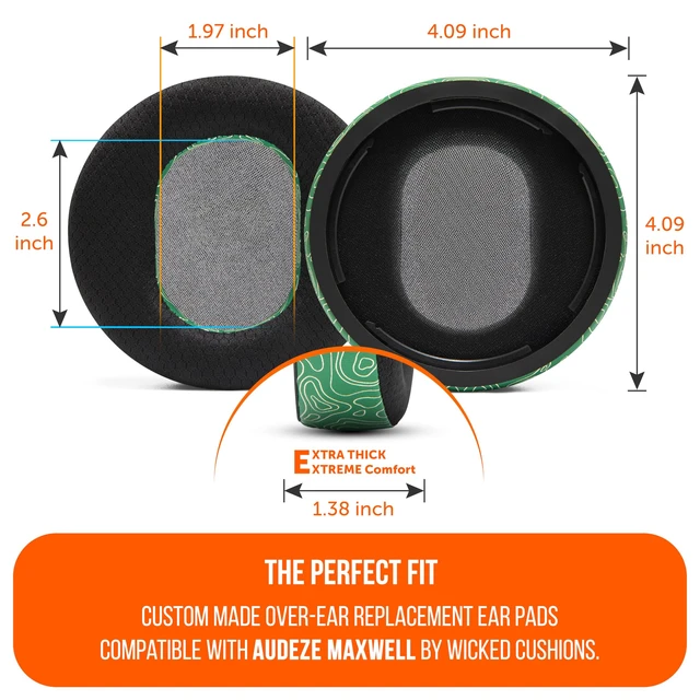 Alt view image 5 of 7 - Freeze Maxwell Gen 1 - Cooling Gel Earpads for Audeze Maxwell 1 Made by Wicked Cushions Elevate Comfort, Durability, Thickness & Sound Isolation for Gaming Emerald Tide