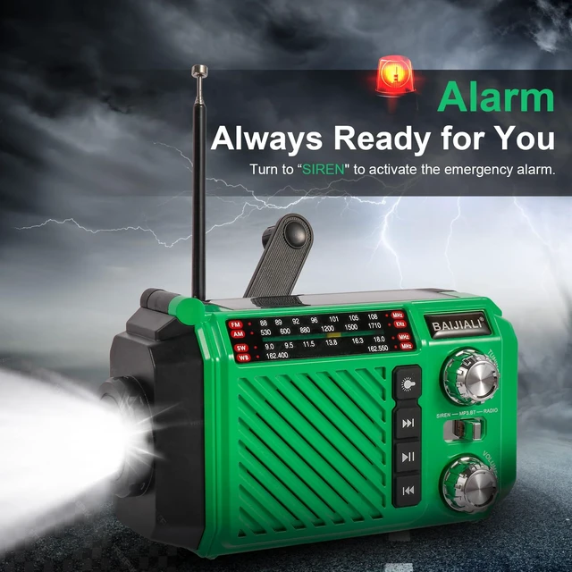 Alt view image 6 of 7 - Hand Crank Emergency Weather Radio with 2600mAh/9620mWh Power Bank, NOAA AM FM Shortwave Portable Radio, Solar & USB-C Charging, Flashlight, SOS Alarm for Emergency Kits (Green)