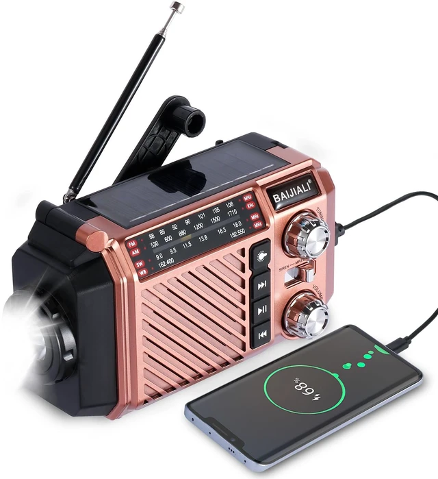 Main image of Hand Crank Emergency Weather Radio with 2600mAh/9620mWh Power Bank, NOAA AM FM Shortwave Portable Radio, Solar & USB-C Charging, Flashlight, SOS Alarm for Emergency Kits (Brown)
