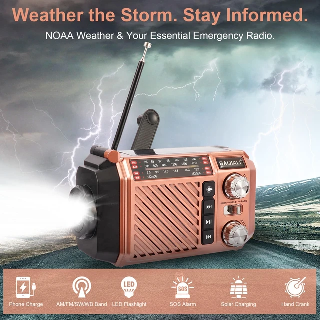Alt view image 3 of 7 - Hand Crank Emergency Weather Radio with 2600mAh/9620mWh Power Bank, NOAA AM FM Shortwave Portable Radio, Solar & USB-C Charging, Flashlight, SOS Alarm for Emergency Kits (Brown)