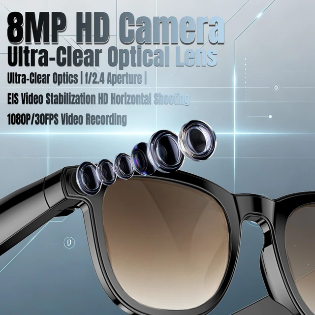 Alt view image 2 of 7 - AI Smart Glasses with Camera, 4K Photos & 1080P Video,Real-Time Translation, Bluetooth 5.3, Assistant Conversation, Suitable for Vlogging,Cycling, Hiking Travel, Business Brown Gradient