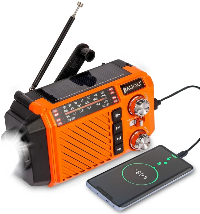 Main image of Hand Crank Emergency Weather Radio 2600mAh/9620mWh NOAA AM FM Shortwave Portable Radio, Solar & USB-C Charging, Flashlight, SOS Alarm for Emergency Kits (Orange)