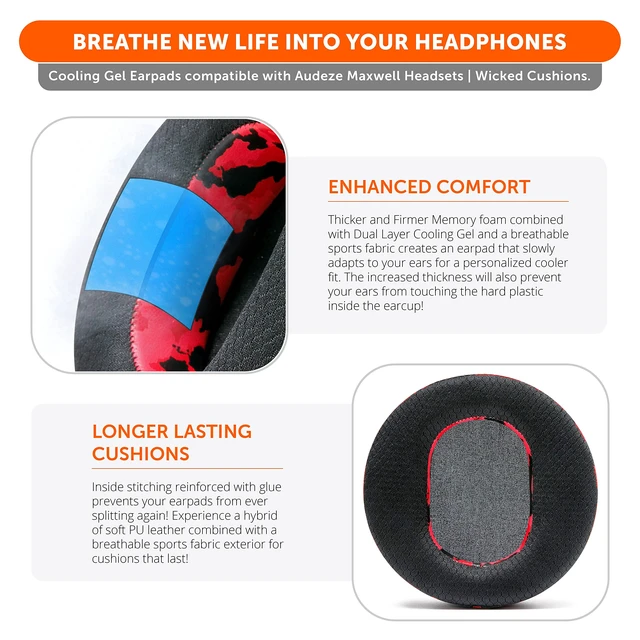 Alt view image 4 of 7 - Freeze Maxwell Gen 1 - Cooling Gel Earpads for Audeze Maxwell 1 Made by Wicked Cushions Elevate Comfort, Durability, Thickness & Sound Isolation for Gaming Red Camo