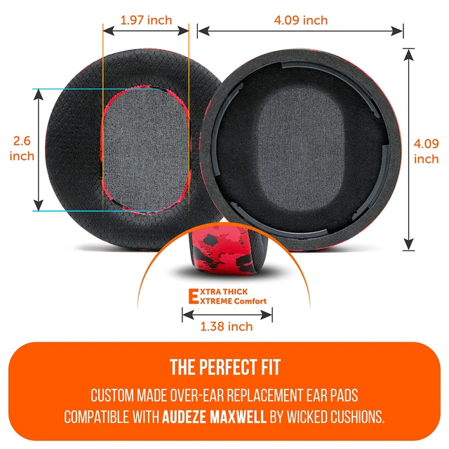 Alt view image 5 of 7 - Freeze Maxwell Gen 1 - Cooling Gel Earpads for Audeze Maxwell 1 Made by Wicked Cushions Elevate Comfort, Durability, Thickness & Sound Isolation for Gaming Red Camo