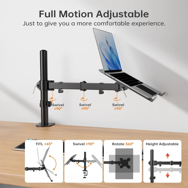 Alt view image 3 of 7 - 2-in-1 Monitor & Laptop Stand for 13-32" Monitor or 11-17" Laptop Removable laptop tray converts to a monitor mount with full-motion adjustment, up to 18 lb capacity for monitor or laptop use