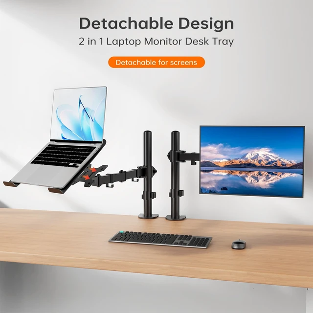 Alt view image 4 of 7 - 2-in-1 Monitor & Laptop Stand for 13-32" Monitor or 11-17" Laptop Removable laptop tray converts to a monitor mount with full-motion adjustment, up to 18 lb capacity for monitor or laptop use