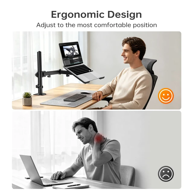 Alt view image 6 of 7 - 2-in-1 Monitor & Laptop Stand for 13-32" Monitor or 11-17" Laptop Removable laptop tray converts to a monitor mount with full-motion adjustment, up to 18 lb capacity for monitor or laptop use