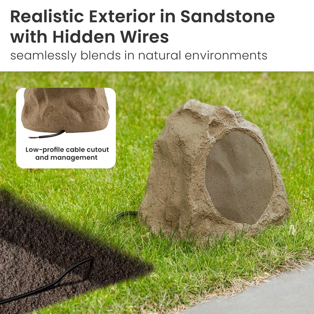 Alt view image 2 of 7 - 2R6S Outdoor Sandstone 6.5" Rock 2 Speaker Set for Deck Pool Spa Yard Garden
